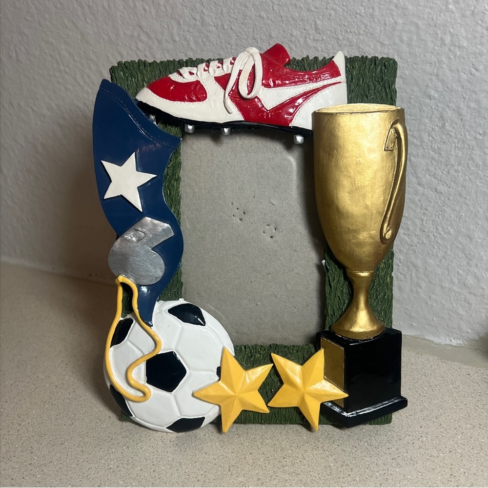 Vintage 3D Resin Soccer Themed Photo Frame Fits 4x6 Photo